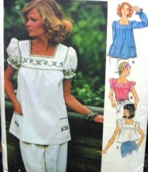 4631 Butterick SQ NECK EMBROIDERED CAFTAN TOP LENGTHS 70s PATTERN  14